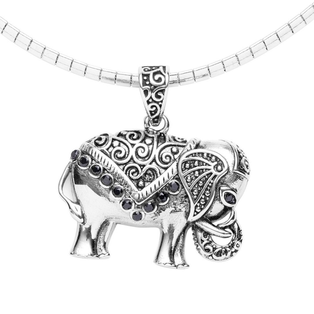 Natural Thai Black Spinel Elephant Necklace